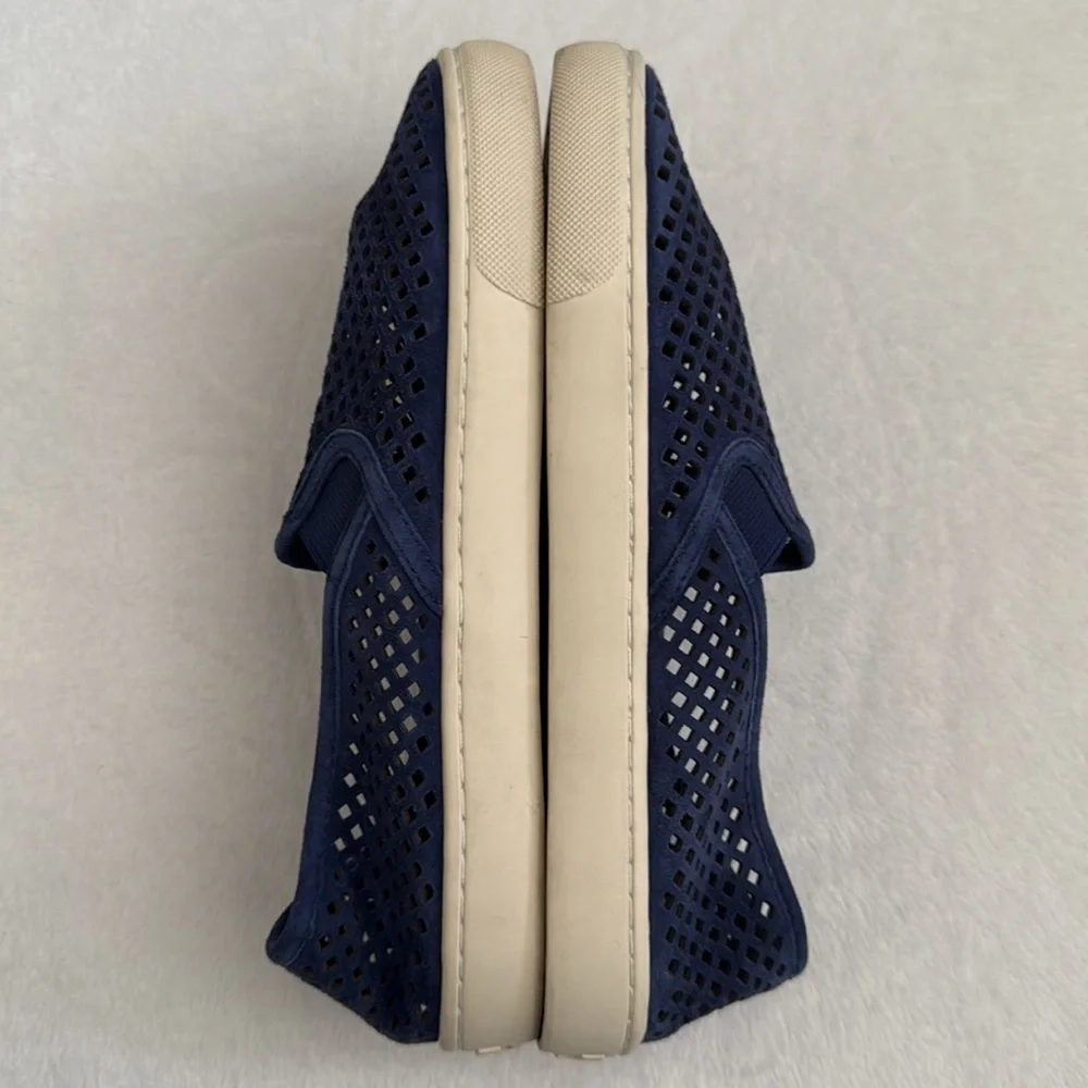 Tory Burch | Jesse Perforated Suede Slip On Flat Sneakers Shoes Navy Blue (7) - Picture 12 of 16